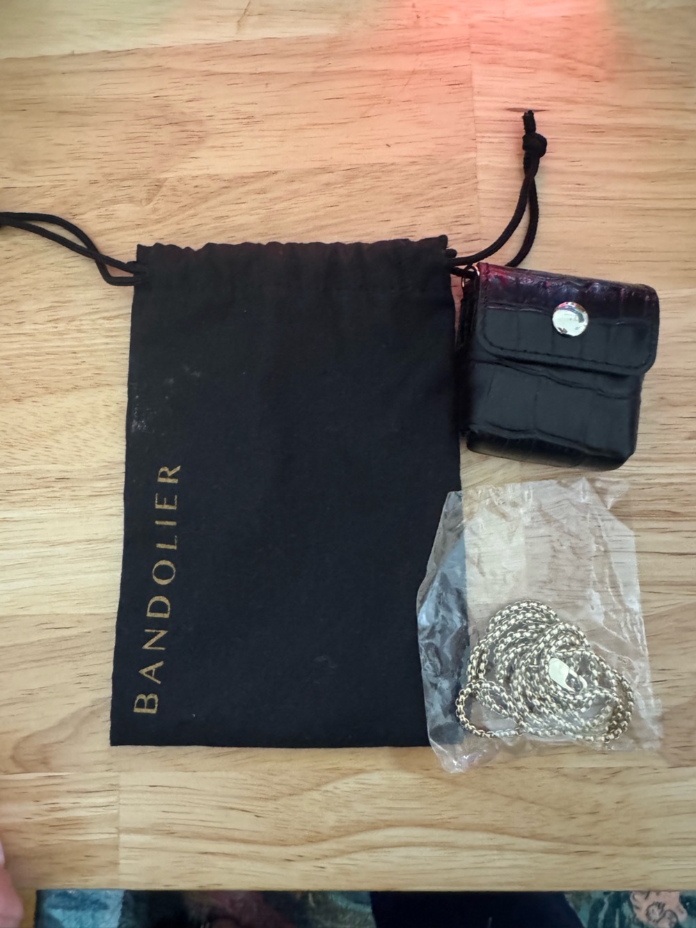 Bandolier Black Croc-Embossed Leather AirPod Holder with Silver Chain